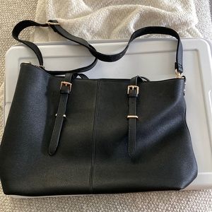 Black faux leather laptop bag